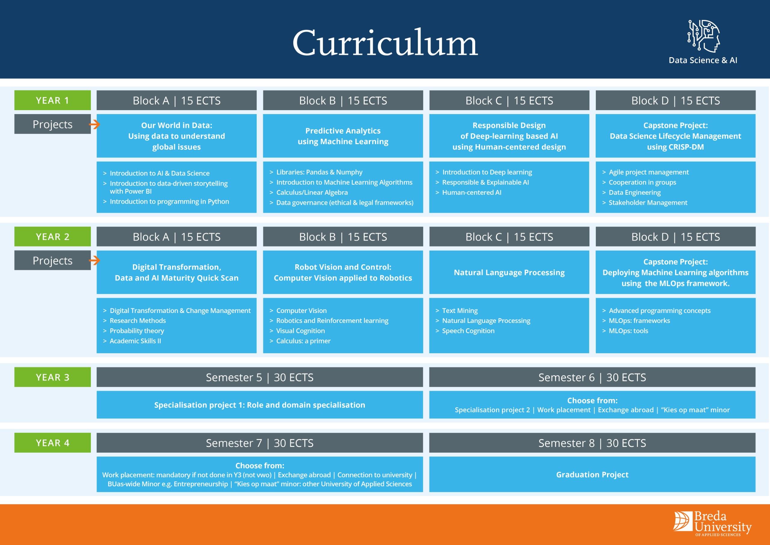 Afbeelding met het gehele curriculum van jaar 1