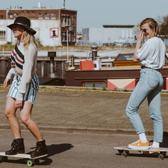 Students on a skateboard